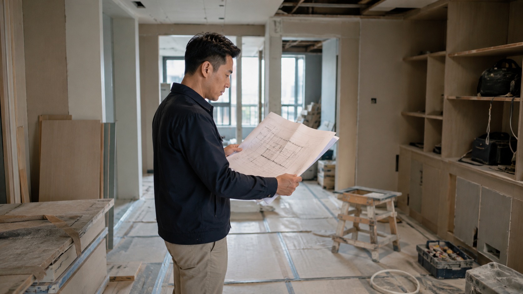 板橋裝潢公司工地主任現場對圖
