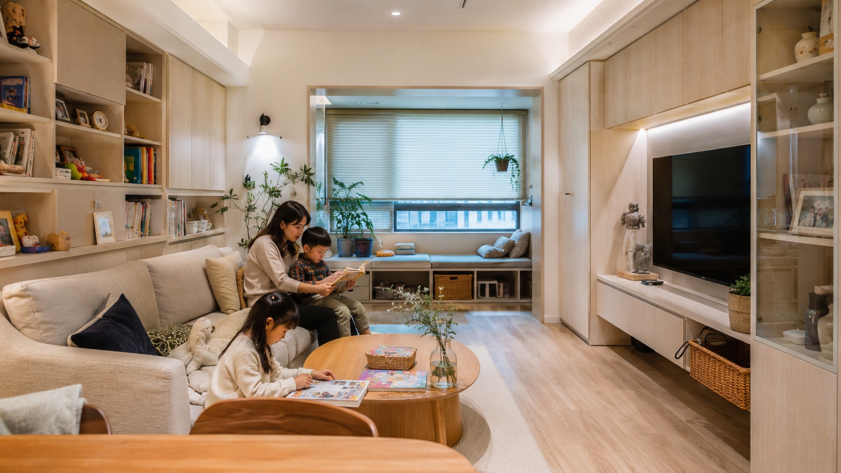 入住三年後的全室系統櫃客廳收納實景